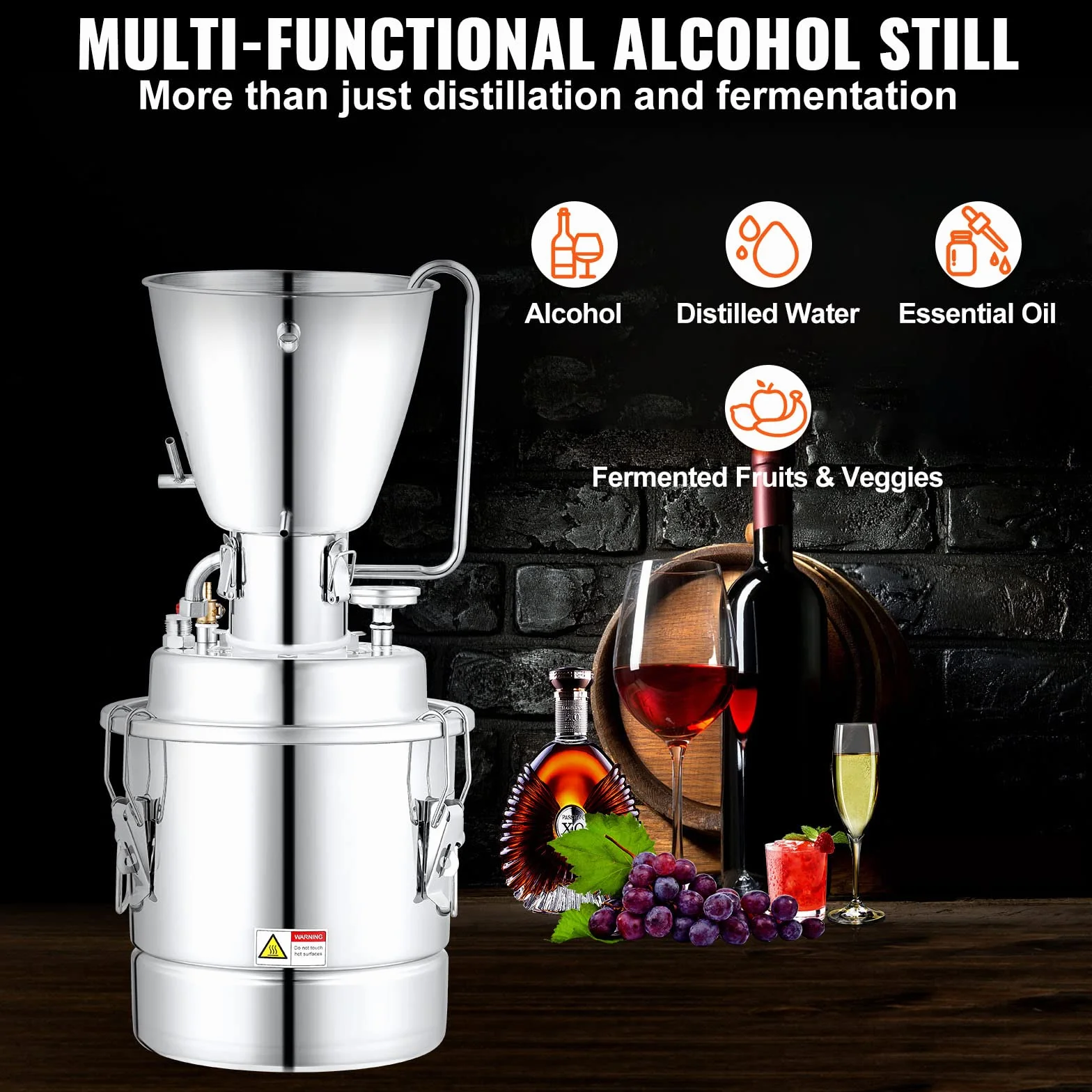 VEVOR Distillatore Alcol con Pompa d'Acqua per Uso Domestico in Acciaio Inox da 70L, Alambicco Distillatore per Vino Liquore Grappa a Casa Uso Domestico con Pompa d'Acqua, Kit per Distillazione Alcol