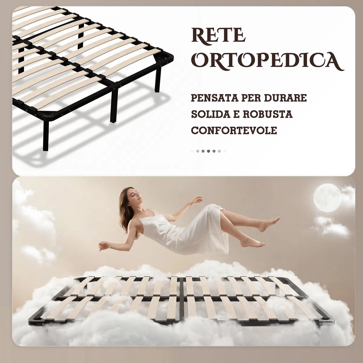 DEWINNER Rete Una Piazza e Mezza 120x190 | Altezza 35cm | 9 Gambe | 2x14 File di Doghe | Rete Ortopedica | Letto una piazza e mezza rete 120x190 | Da montare | Per Letto Cameretta