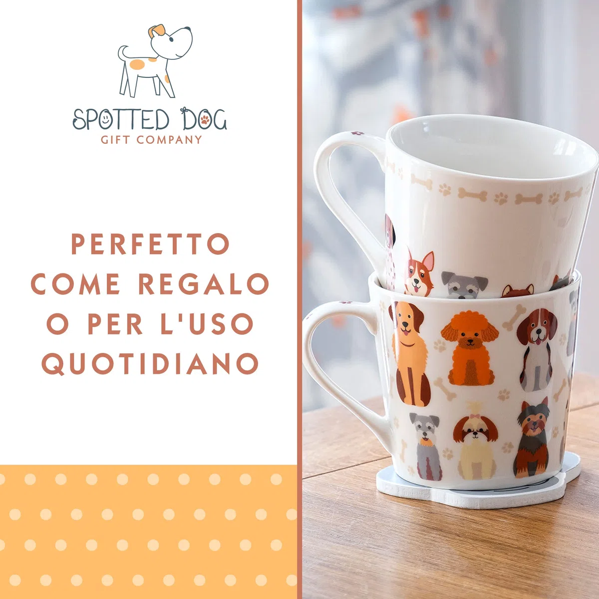 SPOTTED DOG GIFT COMPANY Set di Tazze da Caffè con Cani, Set di Tazze Grandi, Tazze Colazione da Caffè Tè in Ceramica con Carino Cani, 2 Pezzi, Regalo per Donne Uomini