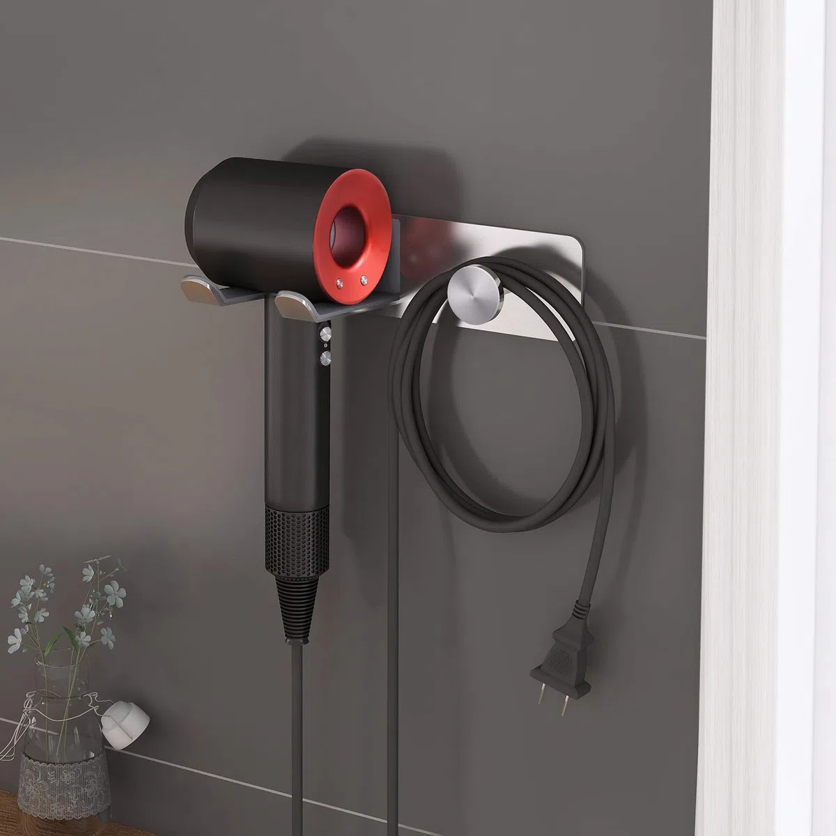 FLE Supporto per asciugacapelli da parete, in acciaio inox, autoadesivo, per asciugacapelli Dyson Supersonic, argento