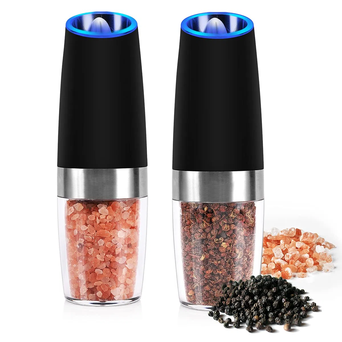 Macina Sale e Pepe Elettrico, Macina Pepe Elettrico Gravità Rettifica Automatica Macinapepe Elettrica con Grossolanità Regolabile per Sale Marino Spezie Shaker (Nero)