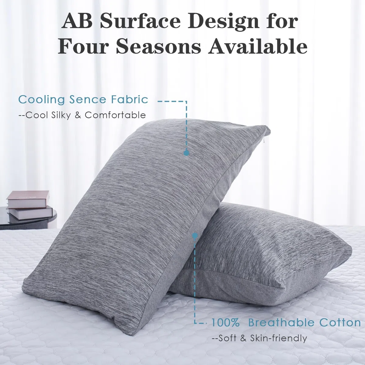 Federa per cuscino rinfrescante con cerniera, Arc-Chill Fibra Fredda Q-Max > 0.45 per chi dorme caldo, morbide, traspiranti, delicate sulla pelle, confezione da 2, Grigio, 50 x 75 cm