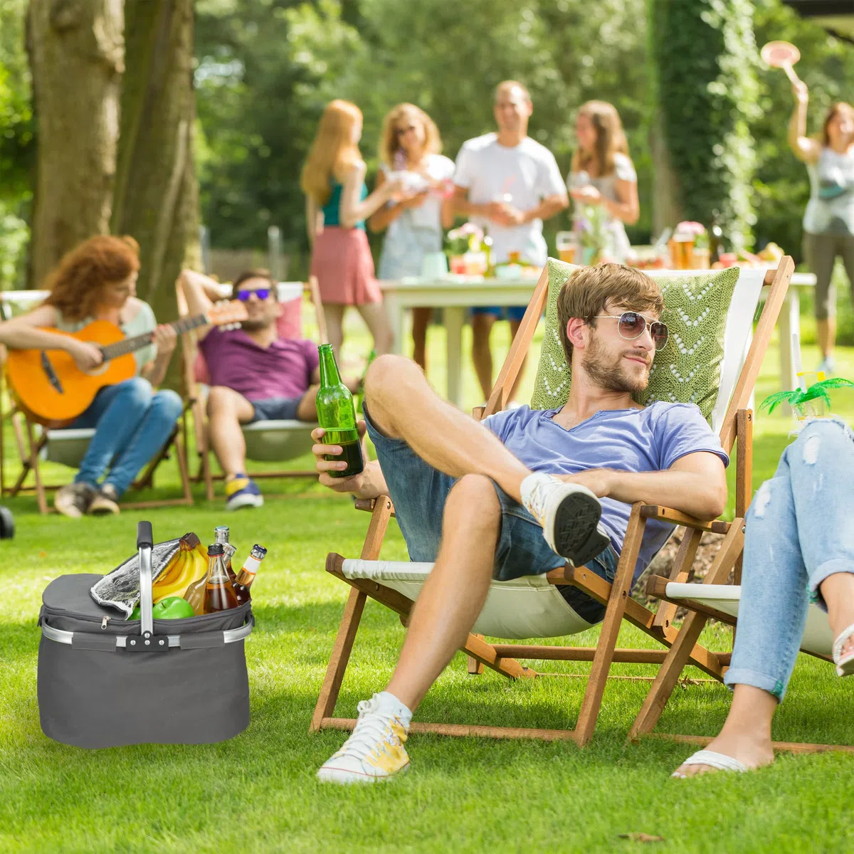 Relaxdays Cestino per la spesa con funzione di raffreddamento, pieghevole, coperchio, manico, 27 l, in poliestere, alluminio, colore a scelta