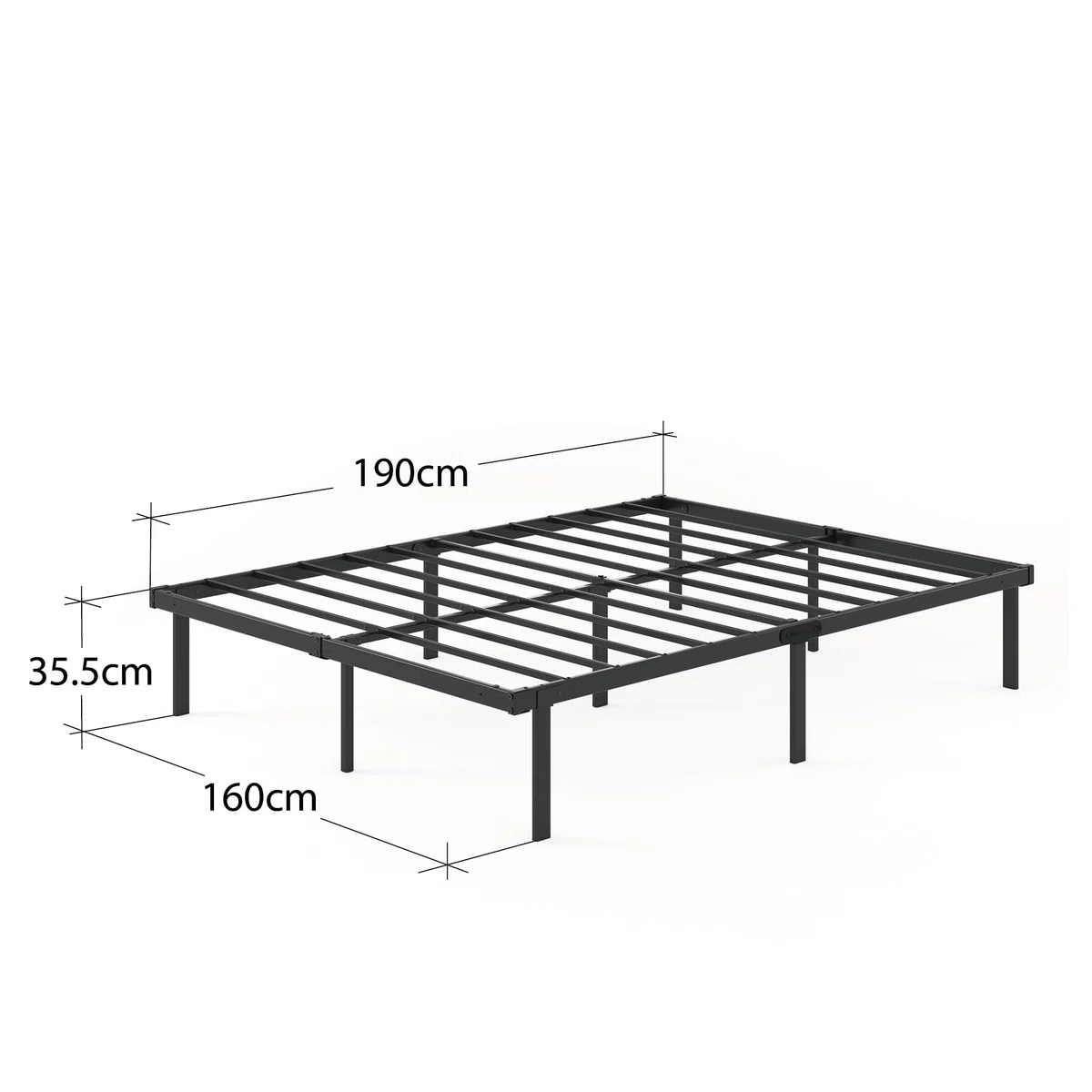 Zinus Caleb Rete Matrimoniale 160x190 cm - Struttura Letto con Doghe in Metallo Incluse - Altezza 36 cm con Spazio Sottostante - Facile da Montare - Nero