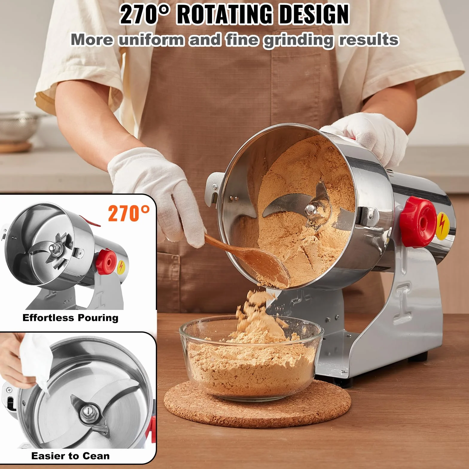 VEVOR 1000g Mulino Elettrico per Cereali, Macina Spezie Commerciale Alta Velocità 3000 W, Macchina Polverizzazione in Acciaio Inox, per Cereali Secchi, Spezie, Caffè, Mais, Pepe, Tipo Oscillante