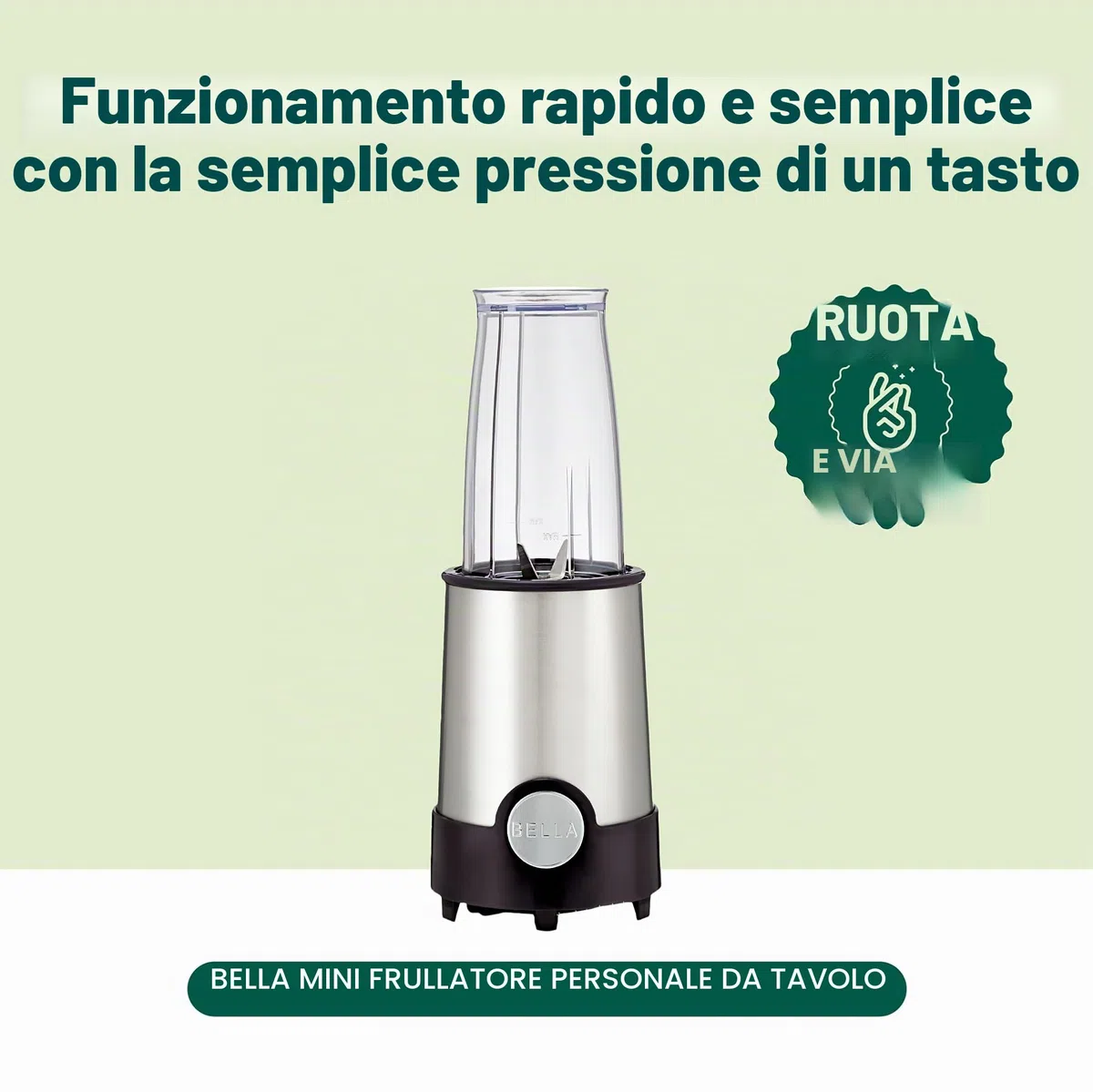 bella Mini Frullatore Elettrico Portatile Rocket in Acciaio Inossidabile, Set da 12 Pezzi, Mixer e Tritatutto per Smoothies, Frullati e Salse, 240 Watt, Nero