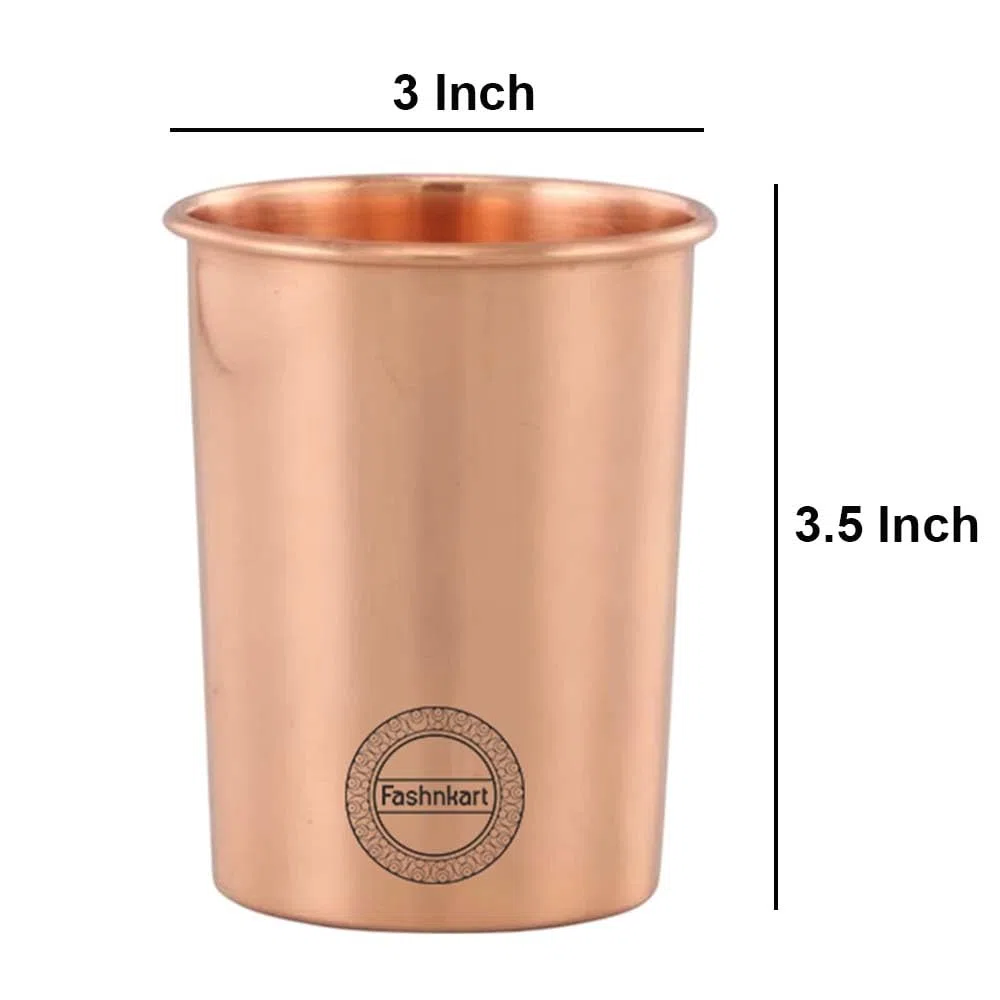 Bicchieri in rame puro Set di 4 bicchieri per acqua potabile Ayurveda Health Pure Tumblers Tazze in rame 10,14 Oz 300 Ml (semplici)