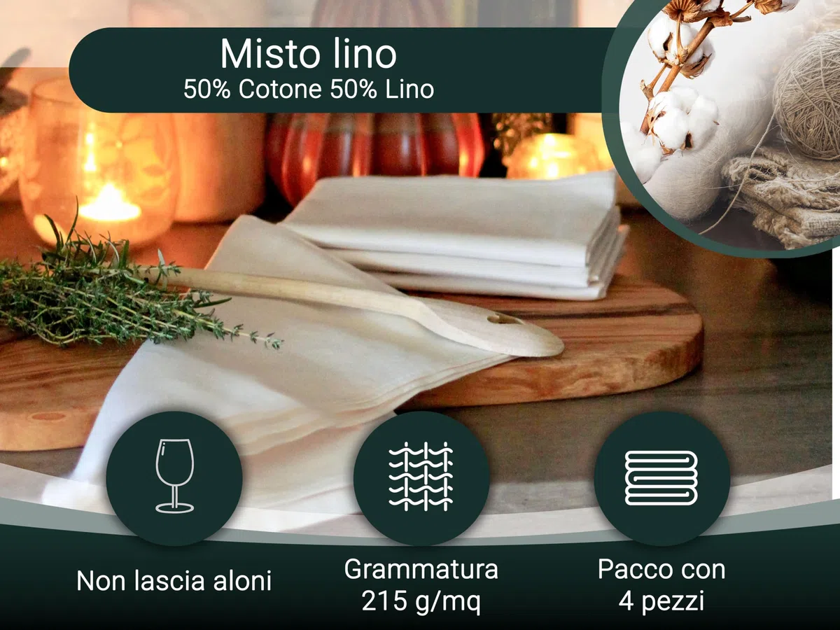 ZOLLNER 4 strofinacci, canovacci da cucina, misto lino, 50x70 cm, bianco grezzo