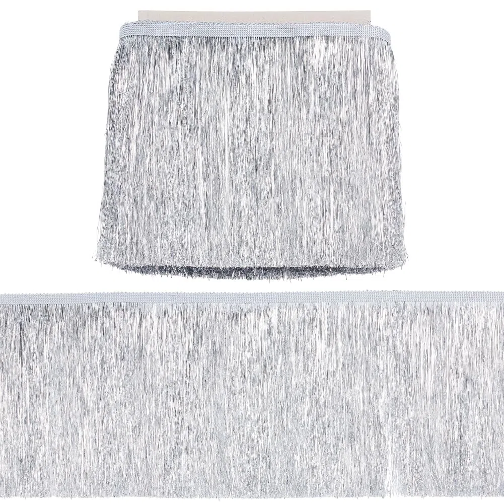 OLYCRAFT 10m Frangia Argentata con Nappa 215mm Larghezza Passamaneria con nappine Passamaneria con frange a catena Passamanerie con frange a nastro per costumi da ballo latino-americano Paralume