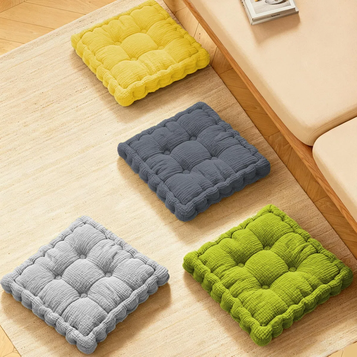 Set di 2 cuscini da pavimento, 40 x 40 cm, imbottitura in cotone, spessi, per yoga, per interni ed esterni, colore grigio scuro