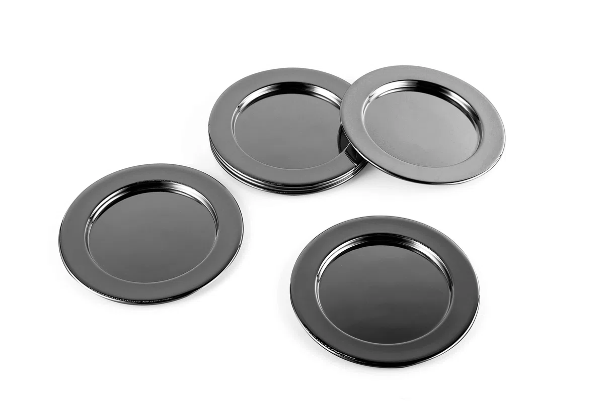 ECHTWERK Set di sottobicchieri in acciaio inox, sottobicchieri, portabicchieri, sottobicchieri rotondi per vetro, tazze, vasi, candele, antigraffio, Ø circa 8 cm, edizione nera, 6 pezzi