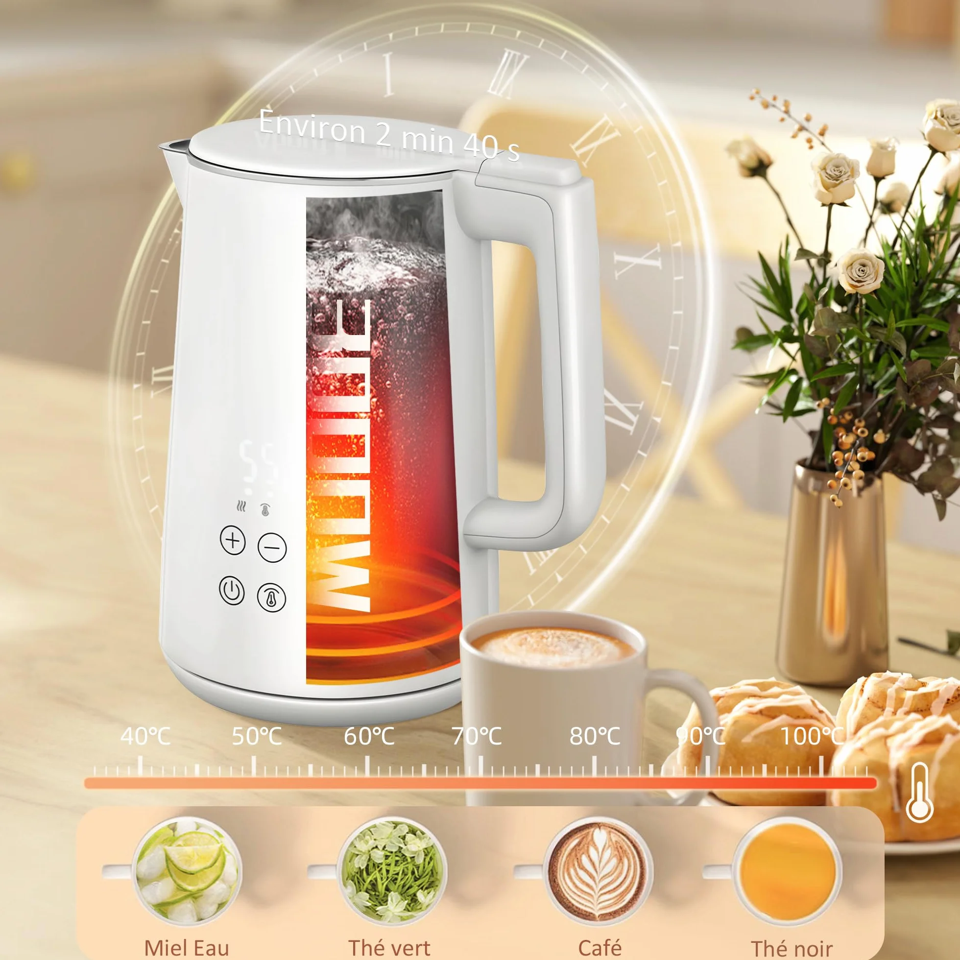 HOMCOM Set bollitore e tostapane 2200 W, bollitore in Acciaio Inox, 1,5 l, con Isolamento e tostapane 2 fette, 7 Livelli di brunitura, scongelamento, Riscaldamento e Vassoio per briciole, Crema