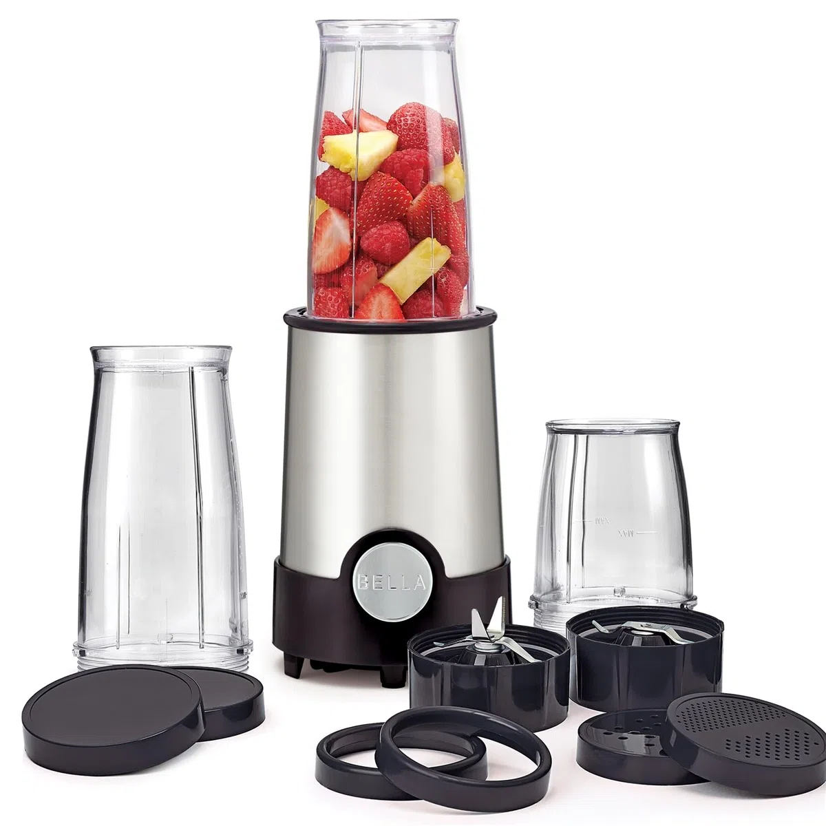 bella Mini Frullatore Elettrico Portatile Rocket in Acciaio Inossidabile, Set da 12 Pezzi, Mixer e Tritatutto per Smoothies, Frullati e Salse, 240 Watt, Nero