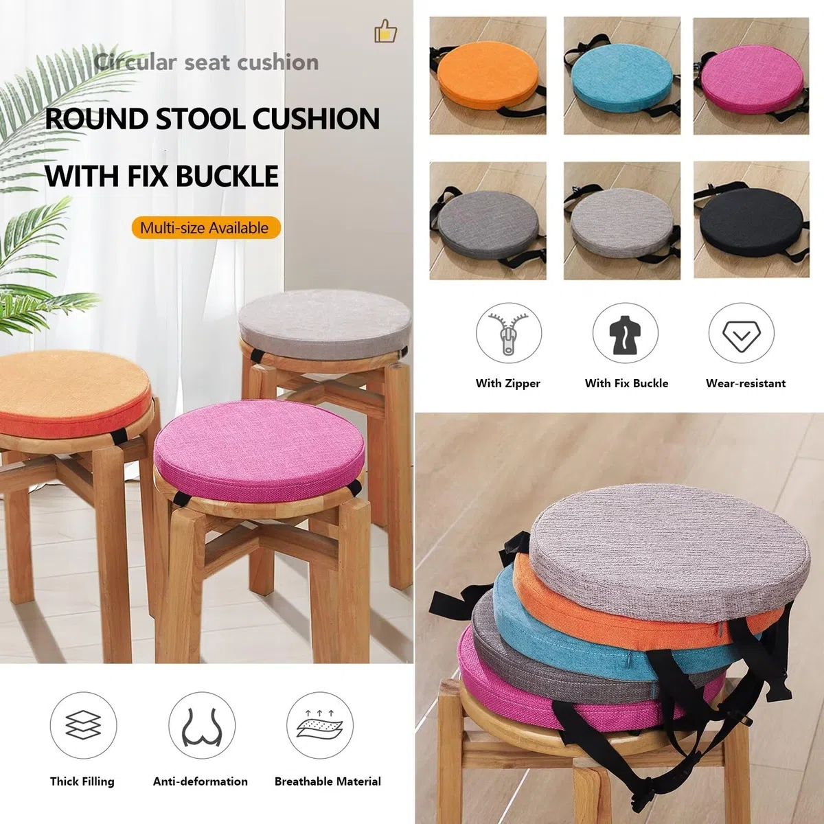 Cuscini Rotondi con Lacci per Sgabello, Cuscini Sgabelli 30x30 Rotondi Antiscivolo, Cuscini per Seggiole Sfoderabili Lavabile Cuscini per Seggiolino da Cucina Tondi Imbottiti Antiscivolo