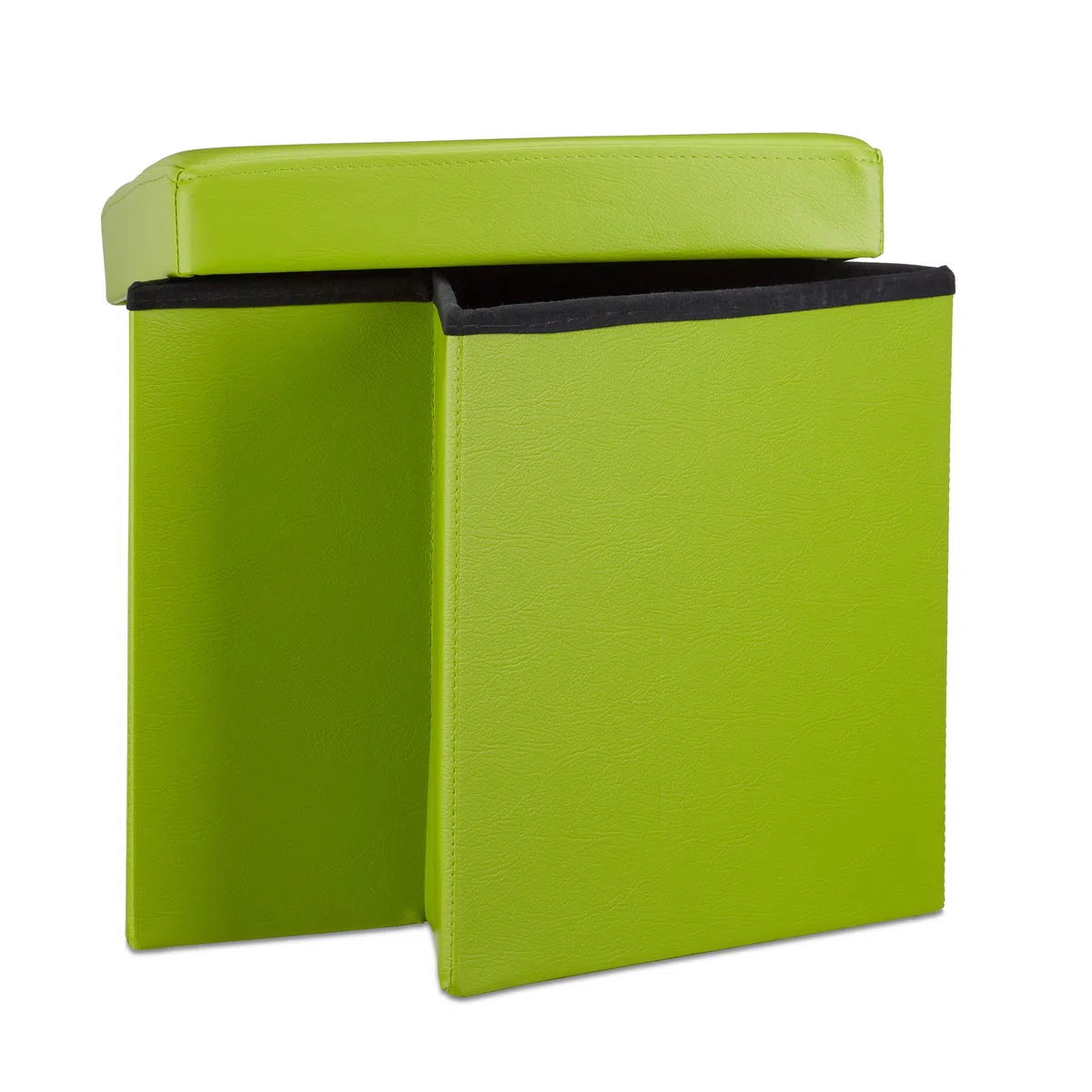 Relaxdays Sgabello, Coperchio, Pouf Contenitore, Poggiapiedi, in Ecopelle, H x L x P: 38 x 38 x 38 cm ca.. verde
