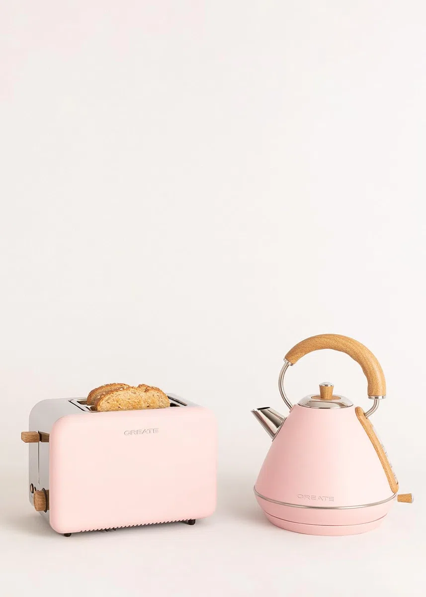 CREATE/PACK TOAST RETRO + KETTLE RETRO/Tostapane e bollitore per acqua rosa / 3 programmate di tostatura, 1,7 l…