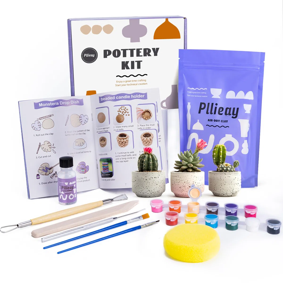 Pllieay Kit di poterie creativo per adulti – Tutto incluso : set per decorare ceramiche, attrezzi e manuale. Kit DIY perfetto per casa!