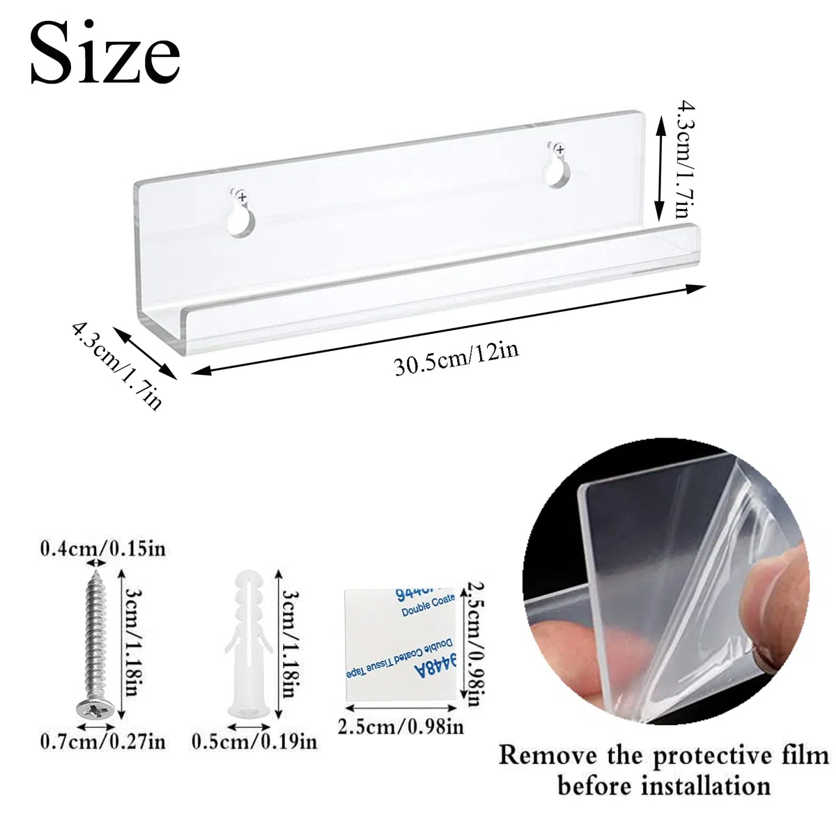 Scaffale per Ddischi Vinile 8 Pz Espositore da Parete per Dischi in Vinile Porta Dischi Vinile da Parete Mensole per Dischi in Vinile Acrilico Trasparente per Esporre Libri Dischi Foto 30,5*4,3*4,3cm