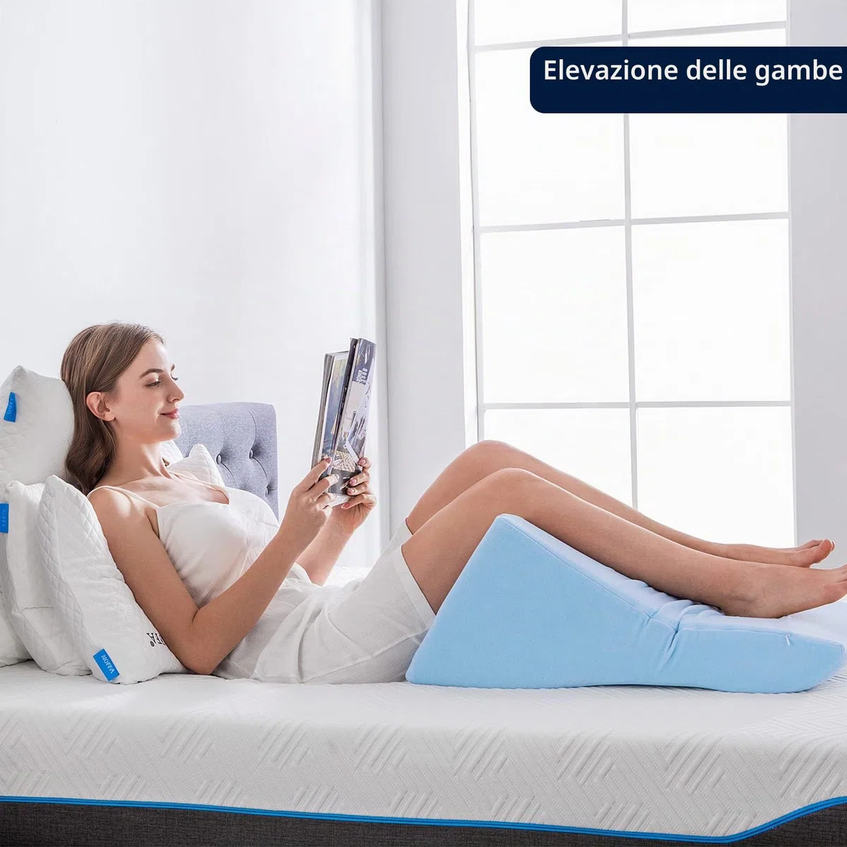 Cuscini da Lettura a Cuneo in Memory Foam | Cuscino Gambe per Letto e Divano | Perfetto per Il Supporto della Schiena Durante Rilassarsi, Giocare, Leggere o Guardare la TV