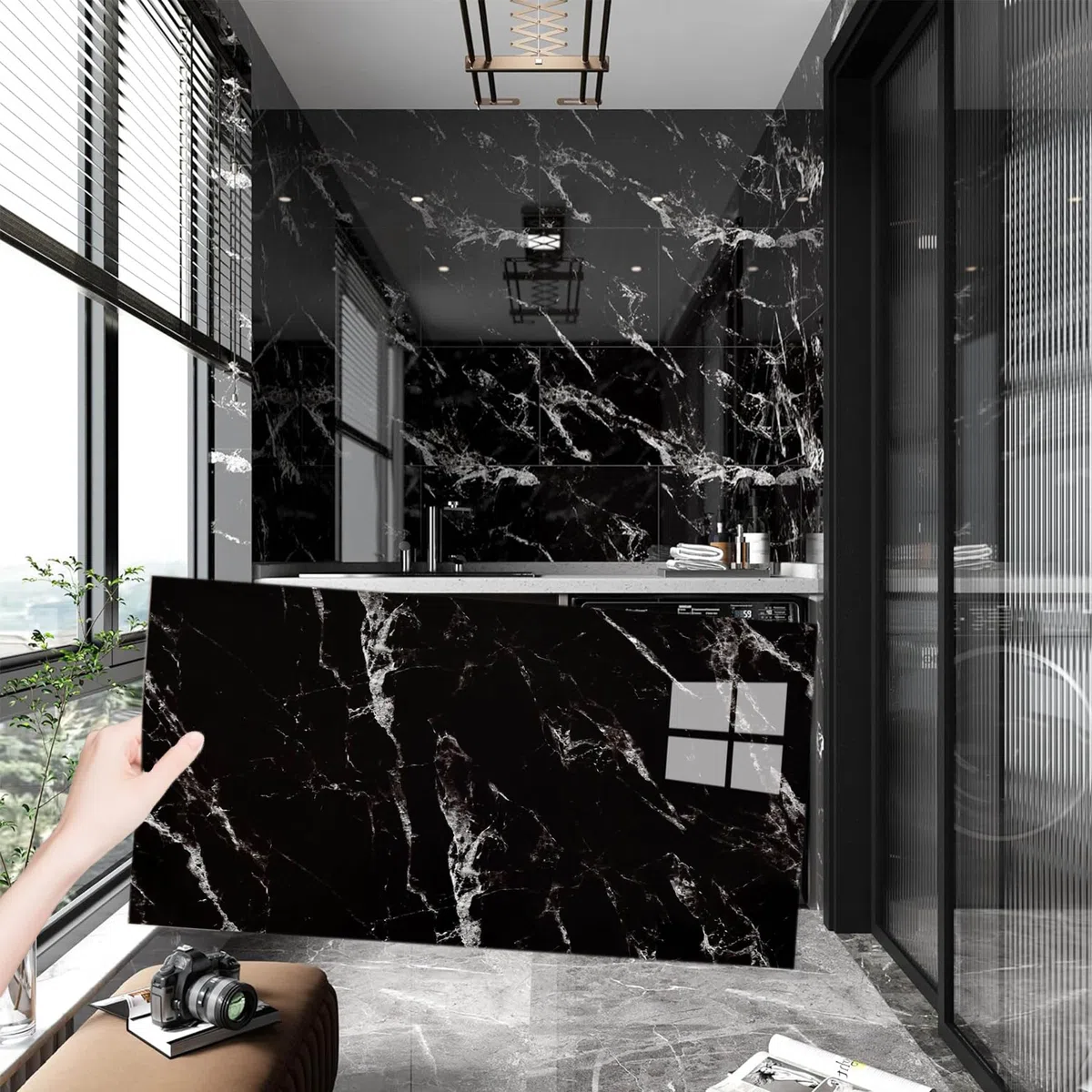 Piastrelle Adesive Cucina, 10 pezzi Adesive Pavimento 30x60cm Decorazioni Bagno Adesivi per Piastrelle PVC Autoadesiva Resistente al Calore Impermeabile Decorazione Per La Casa