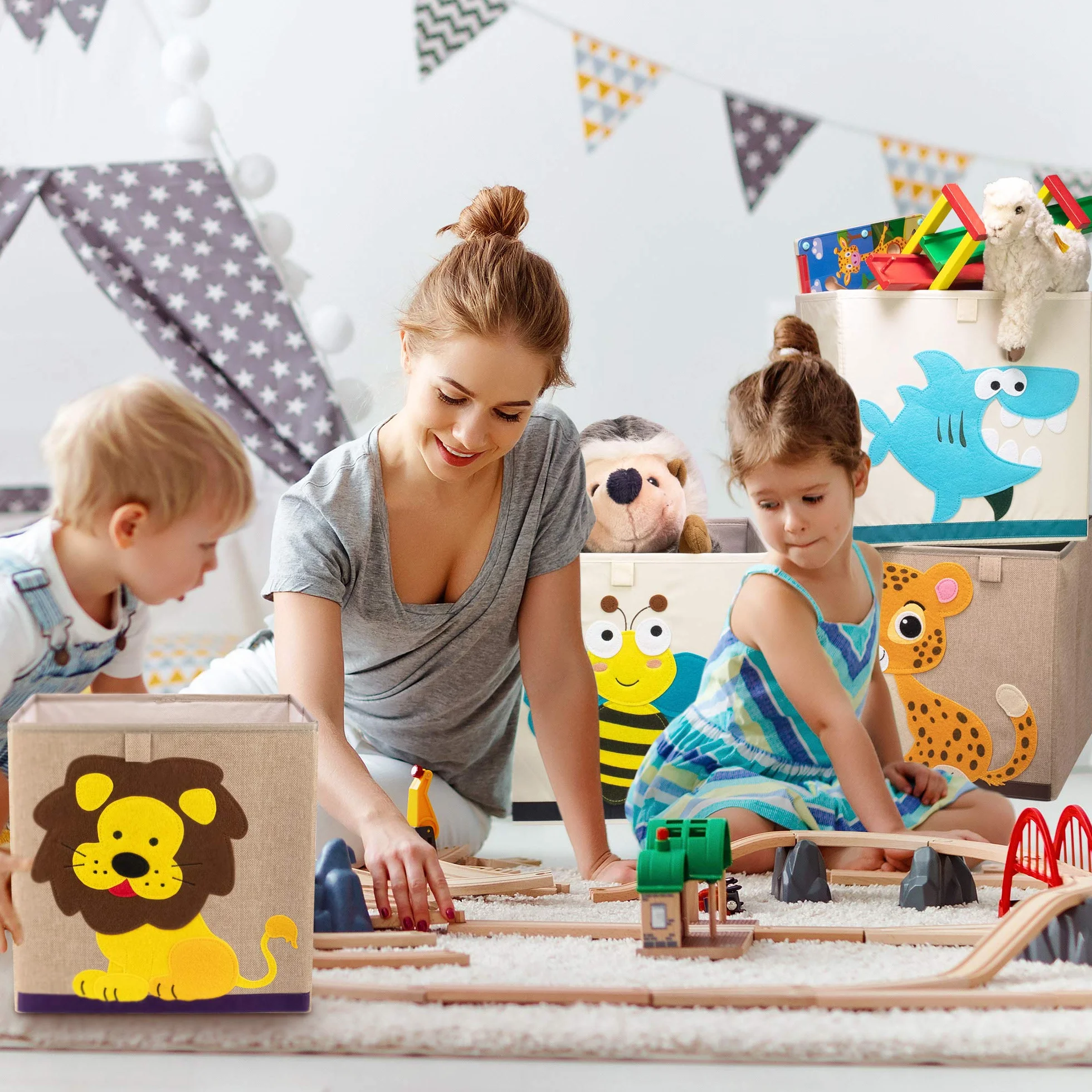 Scatola portaoggetti per bambini con motivo tigre, scatola giocattolo con motivo animale, adatta per scaffali cubi, scatola per la cameretta dei bambini, cestino portaoggetti per bambini