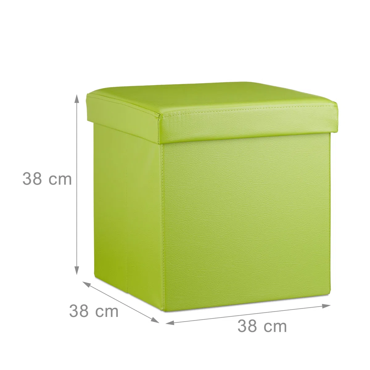 Relaxdays Sgabello, Coperchio, Pouf Contenitore, Poggiapiedi, in Ecopelle, H x L x P: 38 x 38 x 38 cm ca.. verde