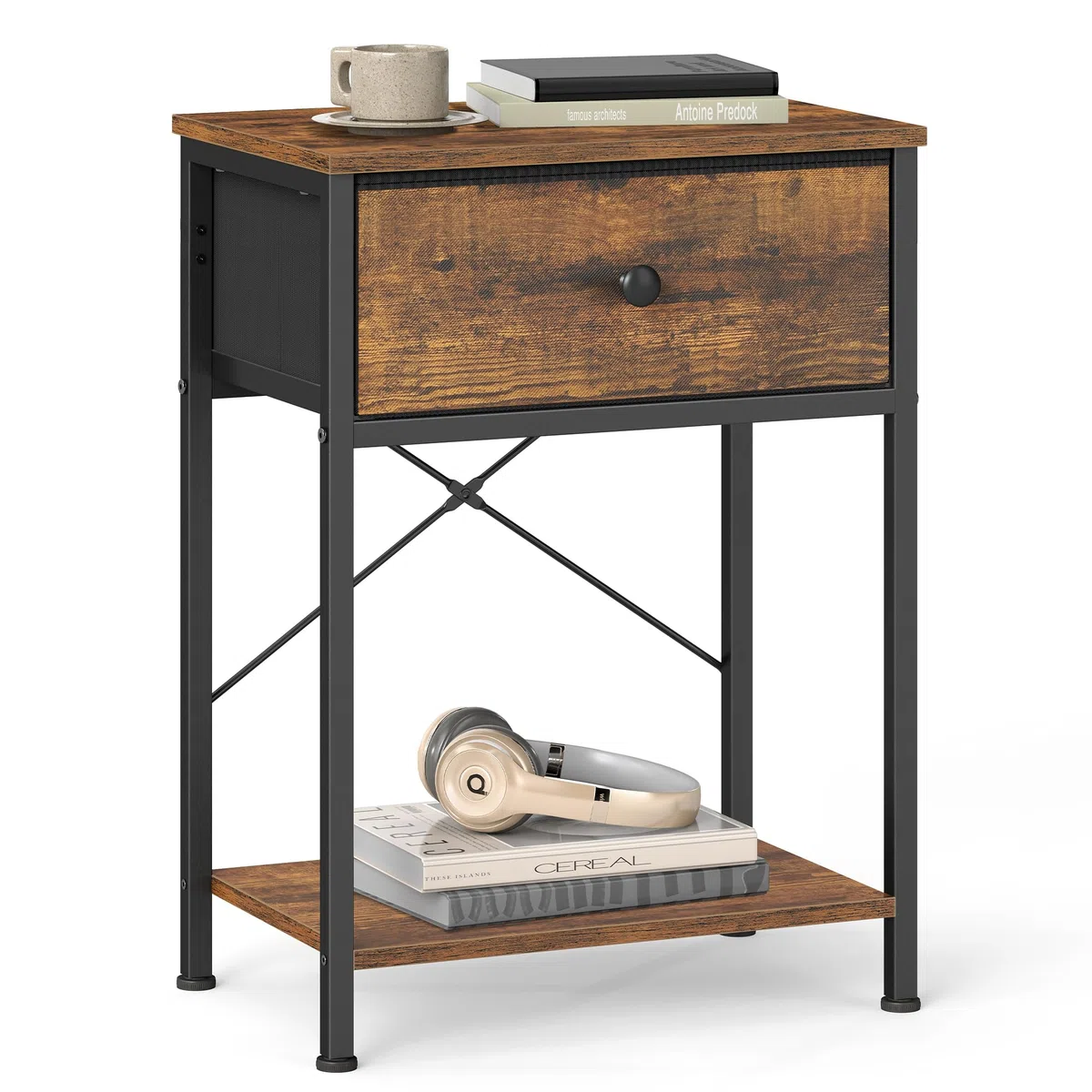 SONGMICS BELLAH Collezione - Comodino, Tavolino con Cassetto e Ripiano, per Camera da Letto Soggiorno, 30 x 39,6 x 60,4 cm, Marrone Vintage LGS101K101