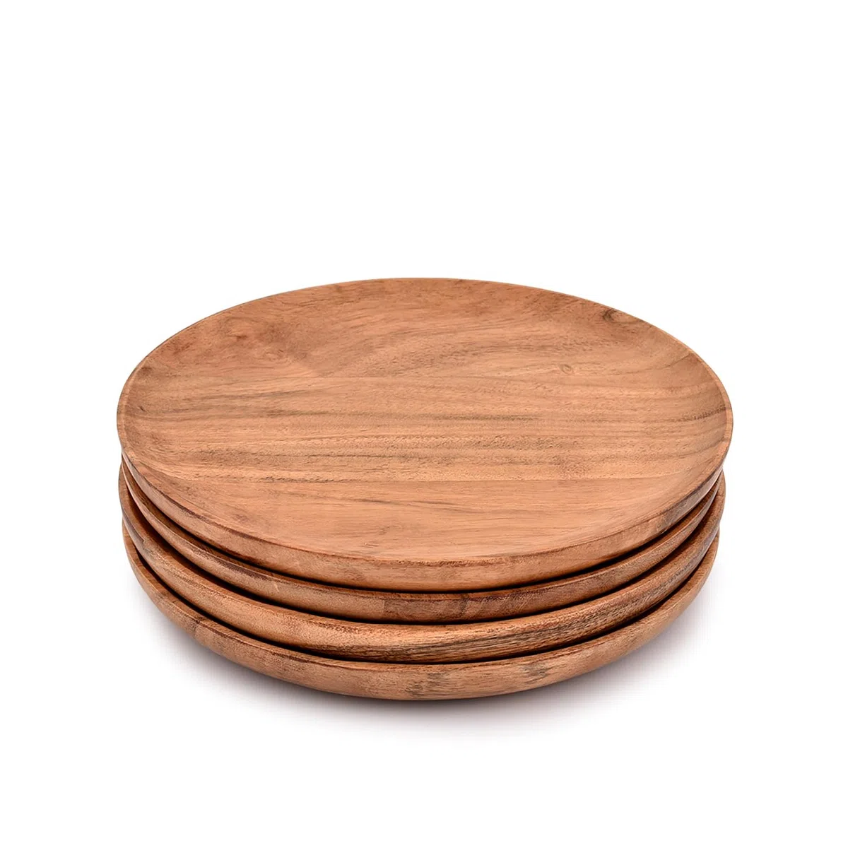 Samhita Set di 4 piatti rotondi in legno di acacia, per ottomana o tavolino, tagliere per salumi o formaggi per soggiorno (20,3 x 20,3 x 1,9 cm)