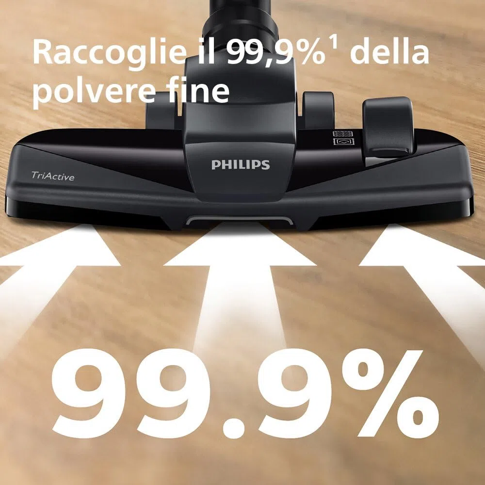 Aspirapolvere senza sacco Philips PowerPro Compact – Leggero, Potenza di Aspirazione 900 W, Bocchetta TriActive Per Pavimenti Duri e Tappeti, Filtro HEPA H13 Antiallergico, PowerCyclone 5 (FC9332/09)