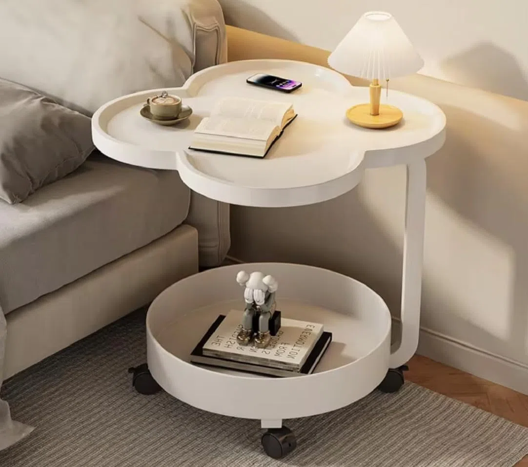 Generico bdit accessori Tavolino da Caffè Mobile a 2 Ripiani con Rotelle, Nero, Design Moderno, 54x43x35cm, con Vassoio Superiore e Ripiano Inferiore (bianco)