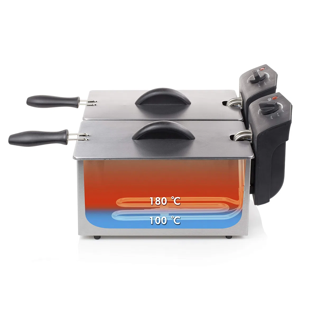 Tristar Friggitrice doppia in acciaio inossidabile - 6 litri, 2 x 1800 watt, con funzione zona fredda e livello di riscaldamento regolabile, FR-6937