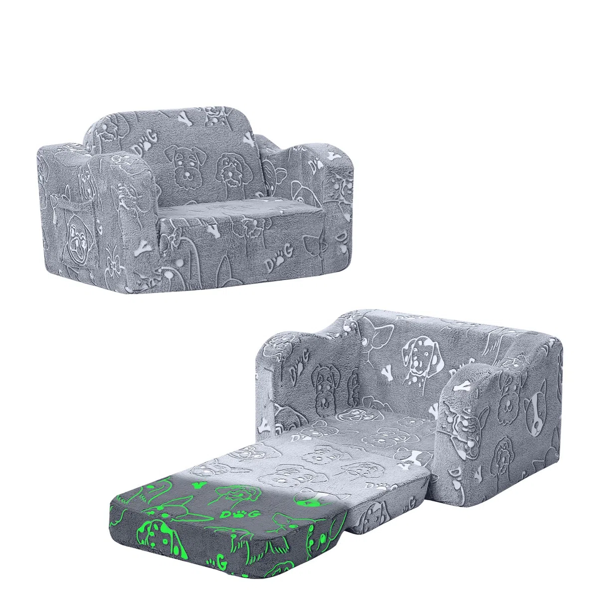 MeMoreCool Divano per bambini pieghevole, 2 in 1 per bambini, con funzione di sonno, mini divano per camera dei bambini, divano da gioco per ragazze e ragazzi, grigio