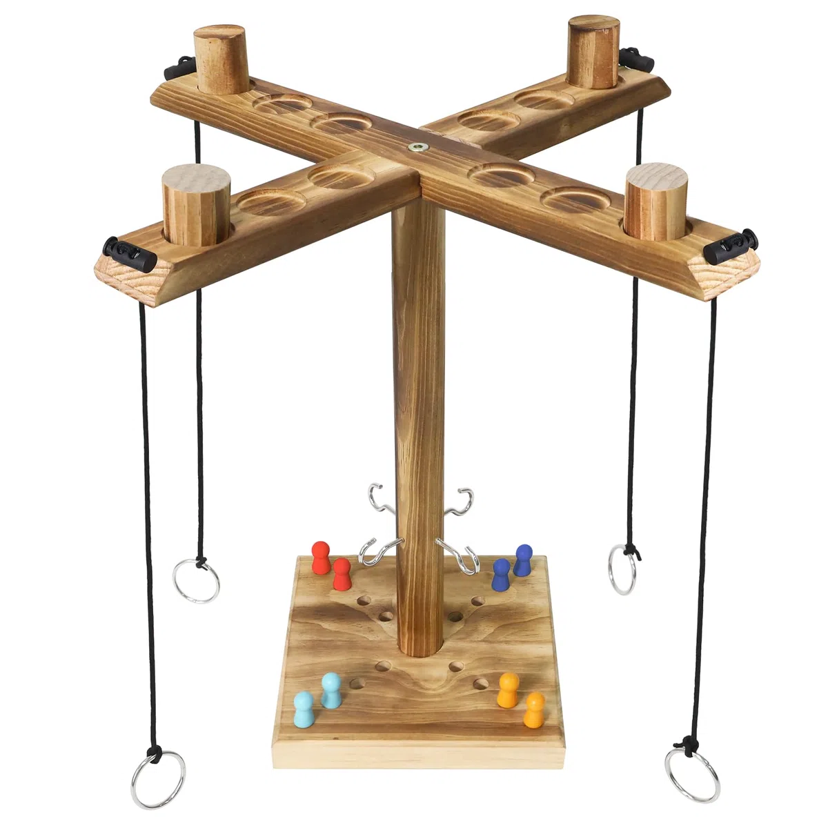 Gioco con Gancio e Anello, ZAKVOP Ring Toss Game per 4 Giocatori, Lancio Degli Anelli Legno Gioco Interattivo Veloce per le Feste