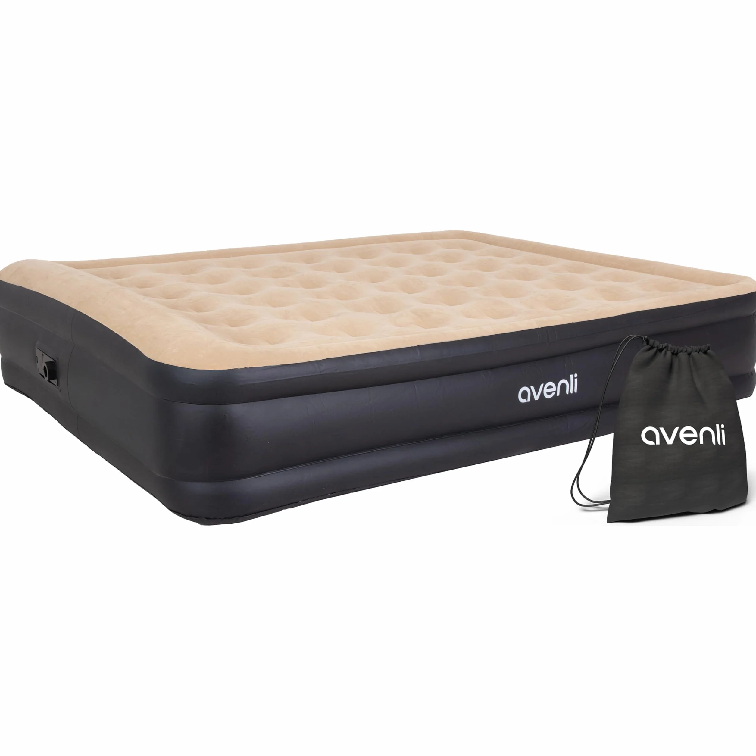 AVENLI Materasso Indoor Gonfiabile High Raised Queen Size 203x157x47 Floccato Nero Beige con Pompa Elettrica Integrata e Borsone