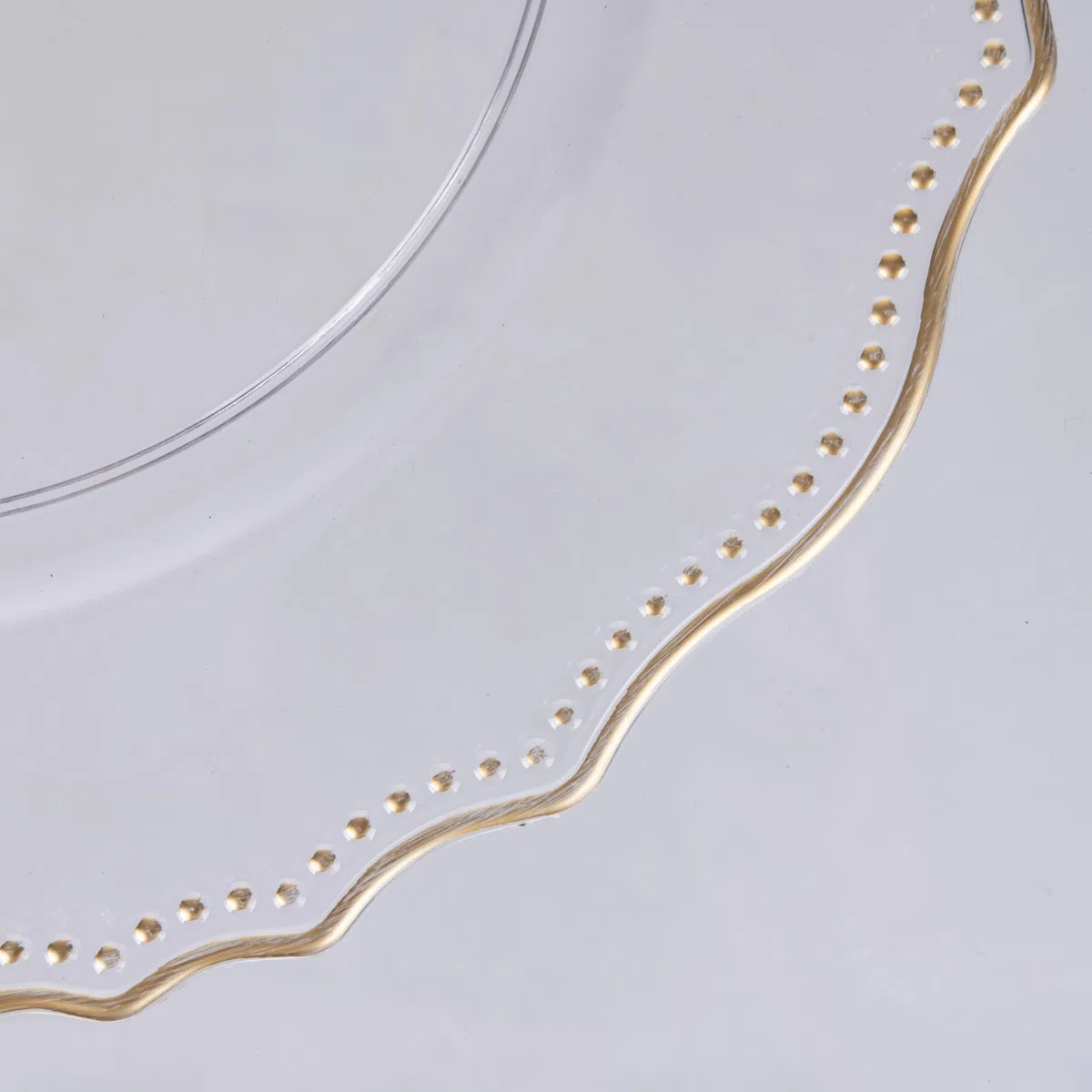 Set 6 Sottopiatto Ø 33 cm trasparente forma smerlata con bordino oro, Versailles
