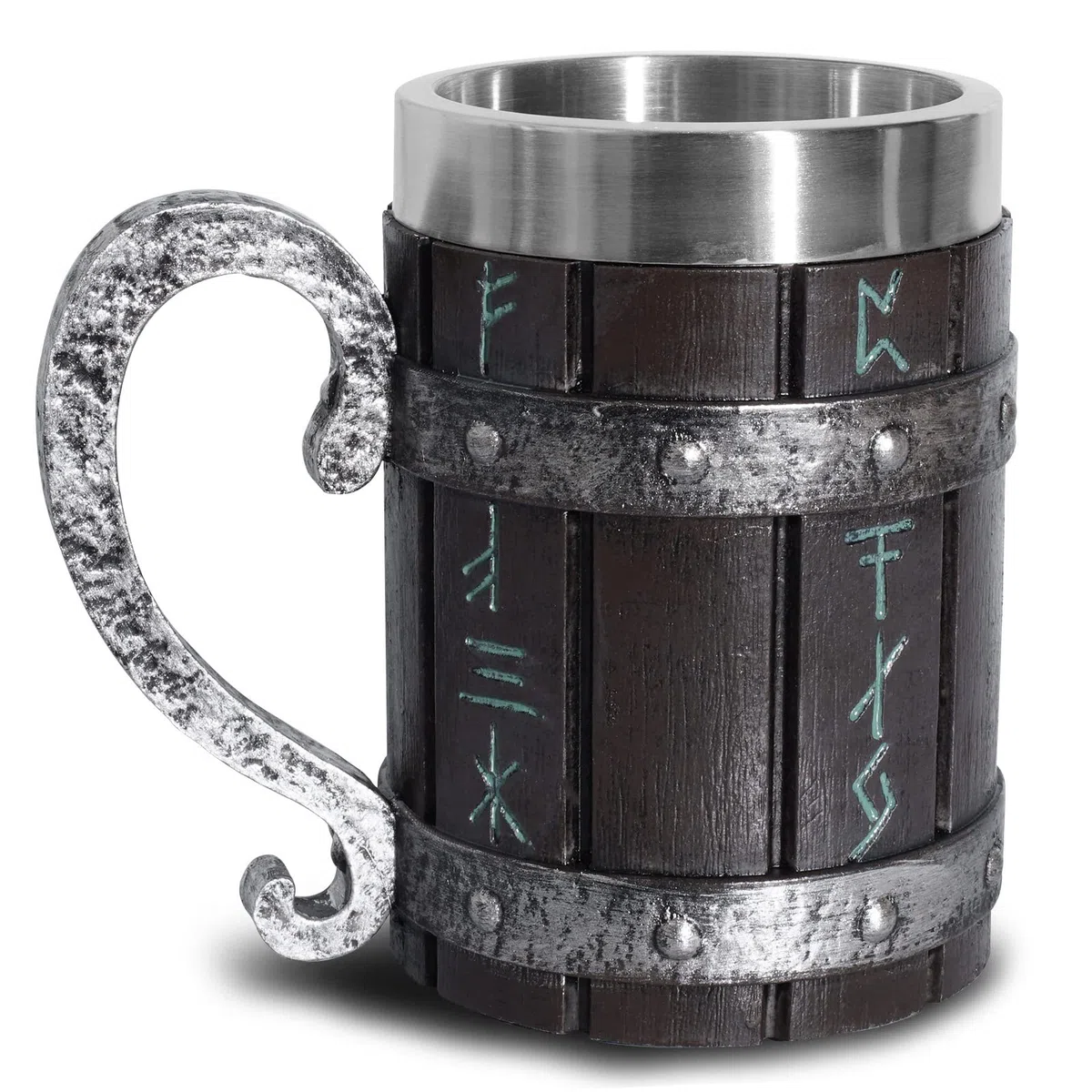 OTARTUDE Tazza da birra in legno di quercia medievale norvegese vichinga, con rivestimento in acciaio inox, tazza da caffè con rune vichinghe nordiche, regalo per la festa del papà, 550 ml