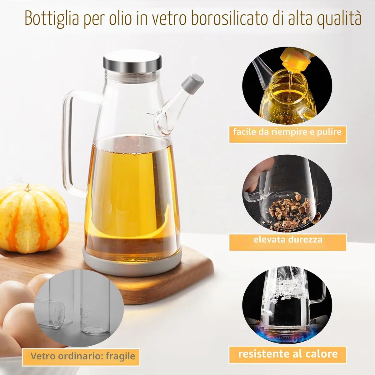 Bottiglia Olio,Vetro Dispenser Olio con Silicone Base,1L Vuota Aceto Bottiglia Olio Oliva para Cucina