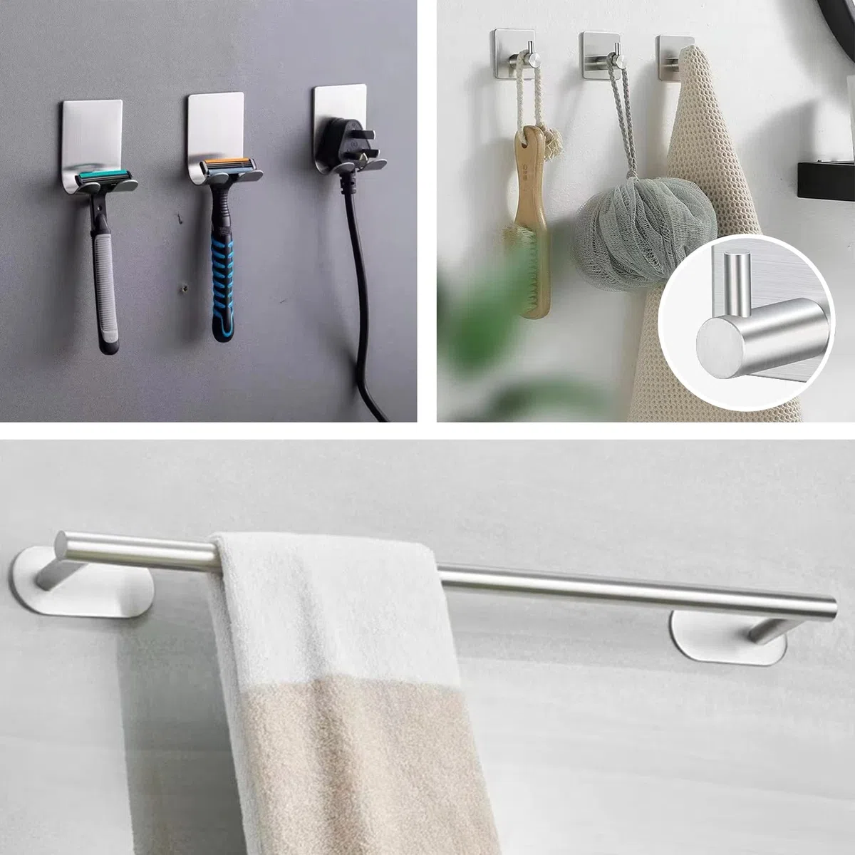 Porta Asciugamani Bagno, 7 Pezzi Adesivo, Set Appendi Asciugamani in Acciaio Inox