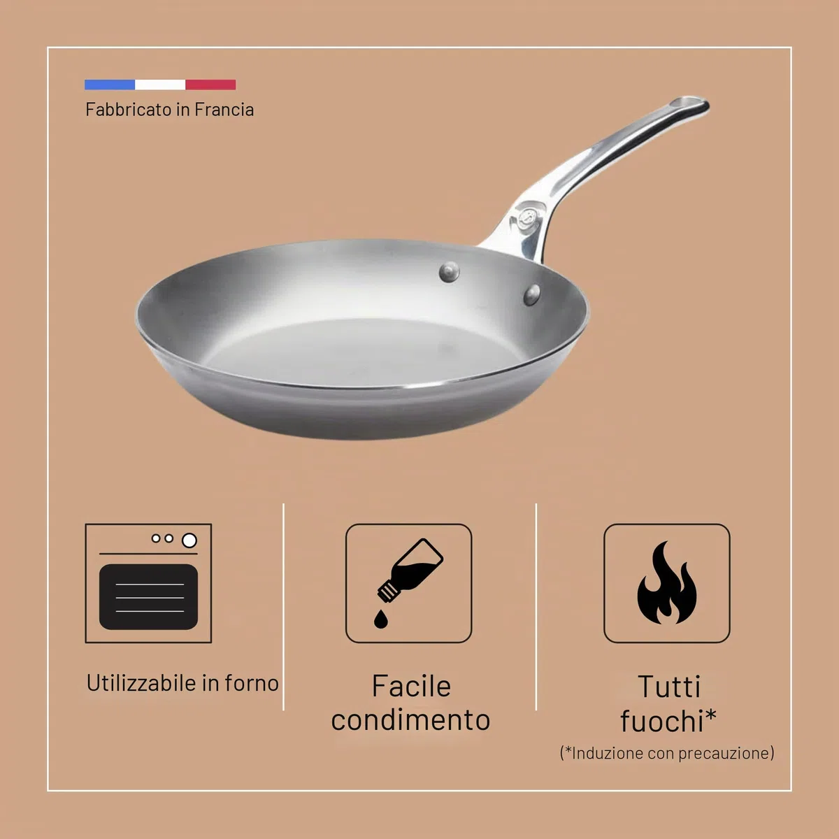 De Buyer Padella tonda Mineral B Pro con manico, diam 28 cm, 5680.28
