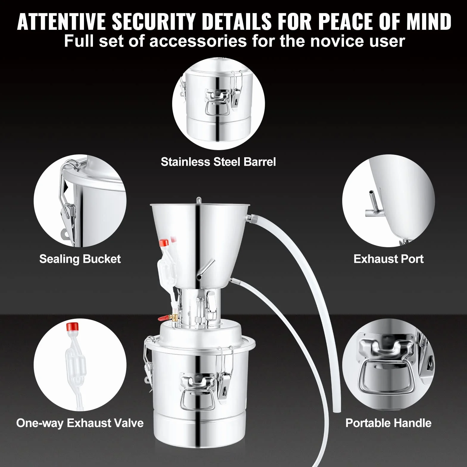 VEVOR Distillatore Alcol con Pompa d'Acqua per Uso Domestico in Acciaio Inox da 70L, Alambicco Distillatore per Vino Liquore Grappa a Casa Uso Domestico con Pompa d'Acqua, Kit per Distillazione Alcol