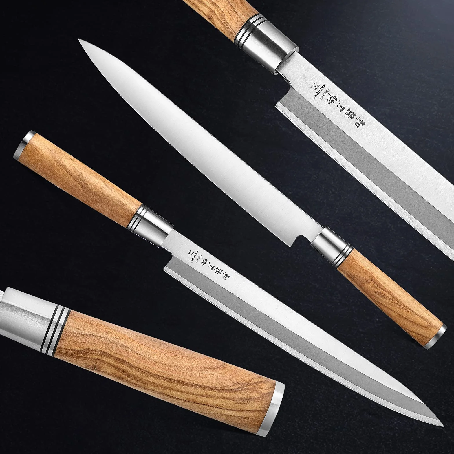HEZHEN 27CM Coltello da Sashimi Stile Giapponese Acciaio Forgiato Yanagiba, da Sushi, Sfilettare Affettare Salmone, Manico in Legno D'ulivo,Fodero in Legno