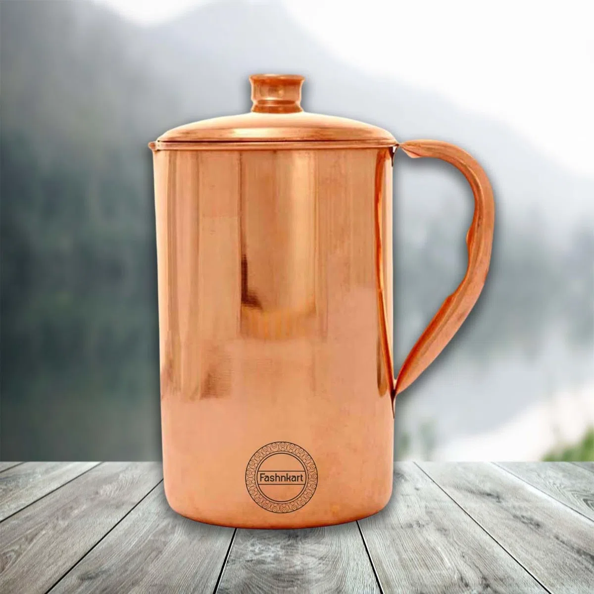 Brocca in rame puro per i benefici per la salute ayurvedici Brocca per acqua in rame semplice fatta a mano da 1,5 litri con coperchio abbinato | per servire più acqua in famiglia