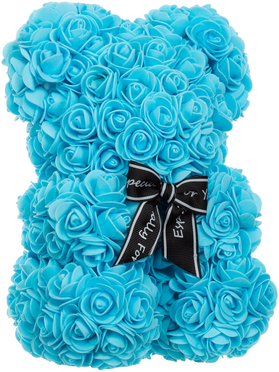 Brandsseller Orsetto in Rose Artificiali 25x16 cm – Orsetto Decorativo in Fiori di Seta, Regalo Romantico per San Valentino, Compleanno, Matrimonio – disponibile anche con Confezione Regalo – Blu