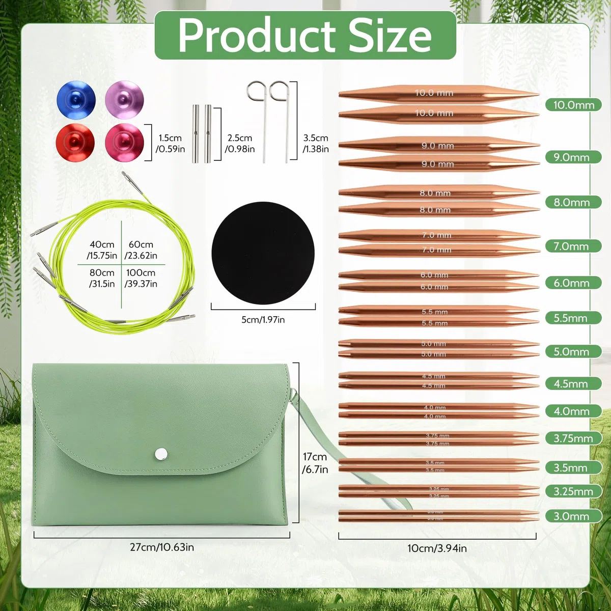 Set di Ferri Circolari Intercambiabili, 13 Paia di Ferri da Maglia da 3,0-10,0mm con Cavi da 40/60/80/100 cm, Borsa e Altri Accessori, Ferri da Maglia Polivalenti per Appassionati di Maglia