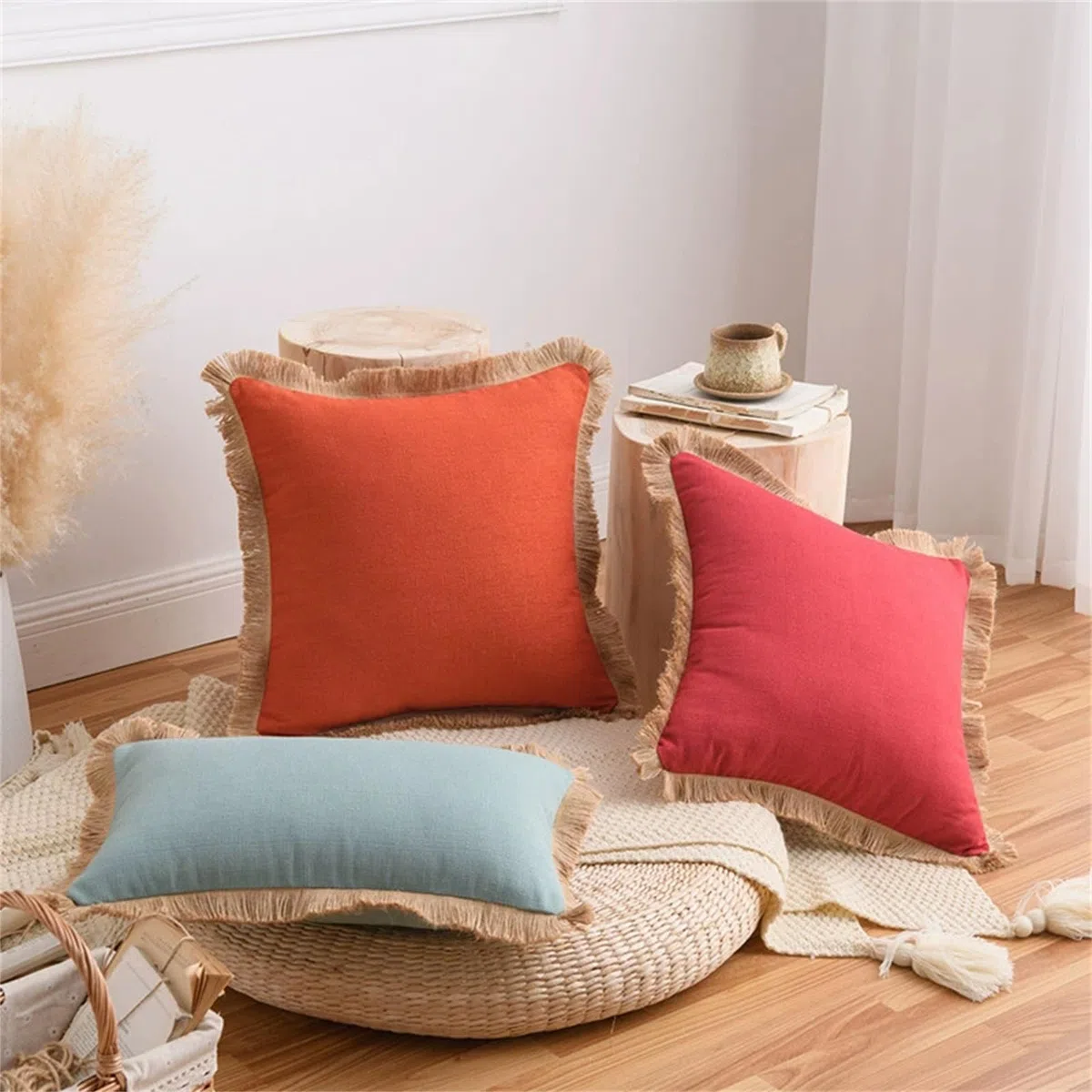 YUEZHONG Confezione Da 2 Federe Decorative In Lino Con Frange, Federe Boho Con Morbida Nappa, For Divano, Letto, Arredamento For La Casa(Cream)
