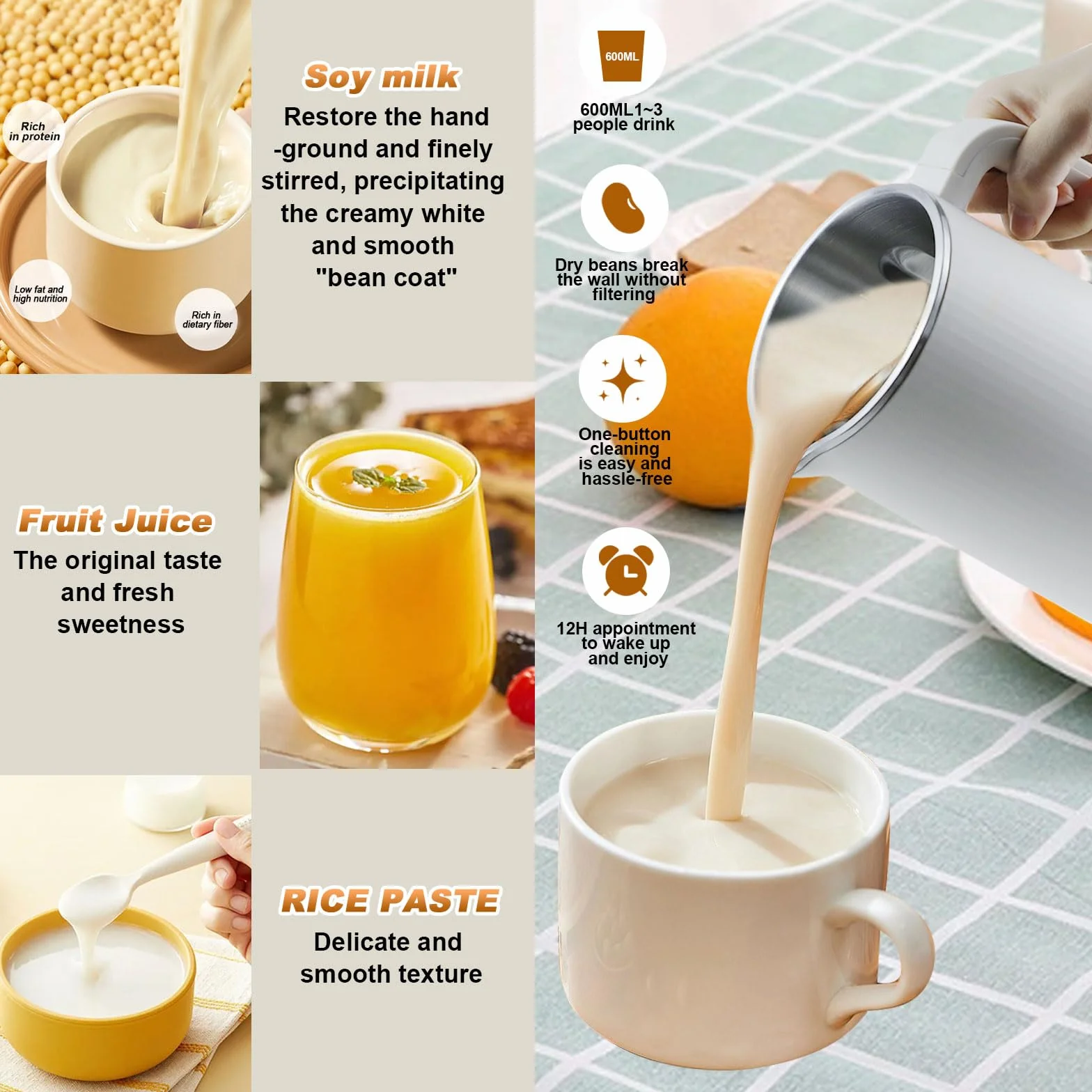 Macchina Latte di Soia, Macchina per Latte di Noci Macchina per Latte di Soia Multifunzionale Latte Vegetale Macchina 304 Acciaio Inossidabile con Pulizia Automatica, per Zuppe, Latte di Soia