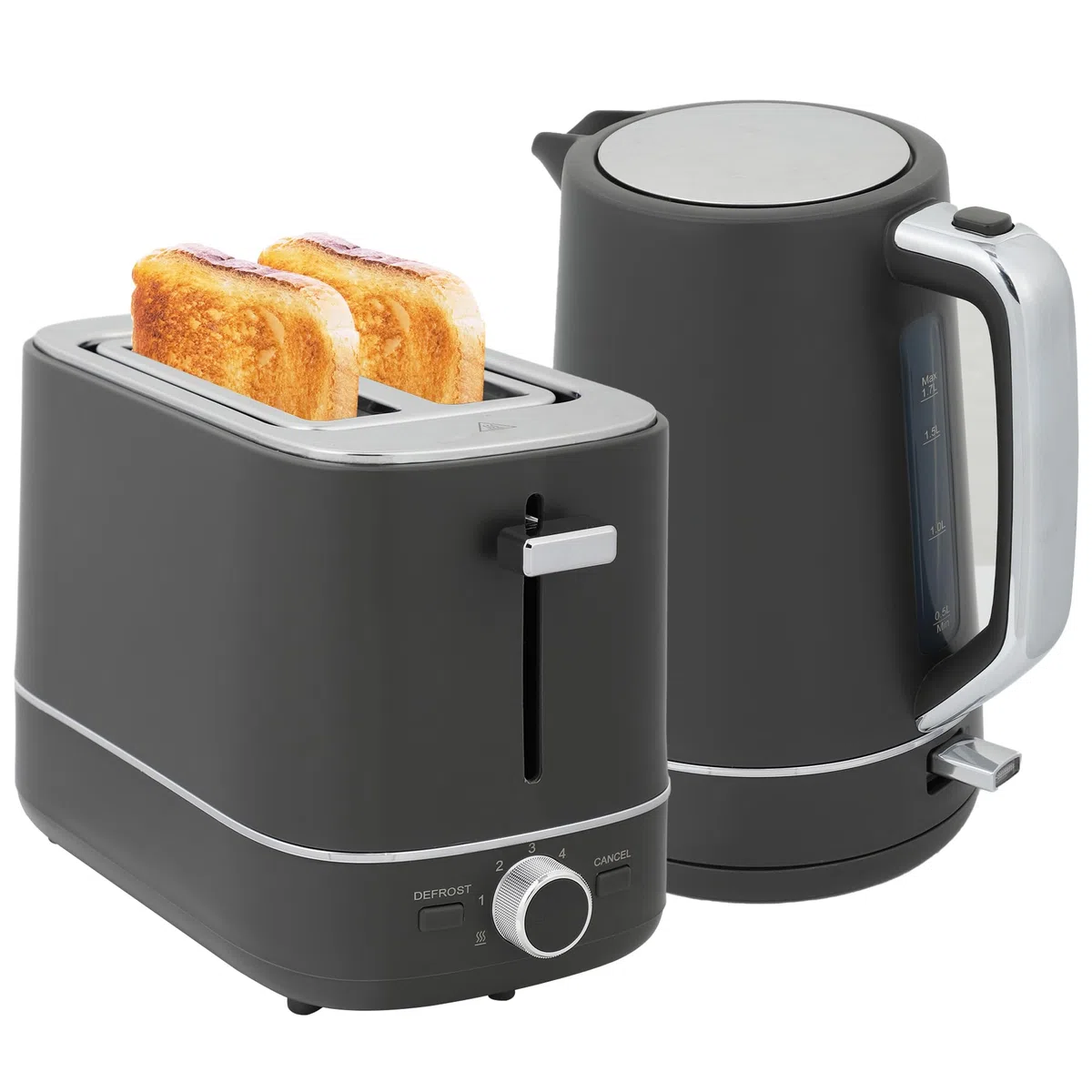 HOMCOM Set di tostapane per bollitore elettrico, 2200 W, 1,7 l, 2 fette, 6 livelli di doratura, riscaldamento e scongelamento, set per la colazione con filtro anticalcare e scomparto per briciole