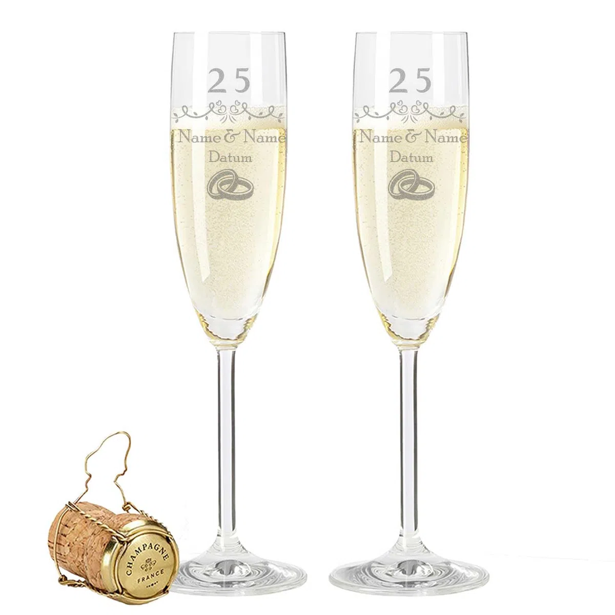 Leonardo Bicchieri da champagne con incisione - Nozze d'argento 25 anni - Personalizzabile con nome e data - Regalo per lei e lui per matrimonio, fidanzamento, anniversario - Colore: champagne