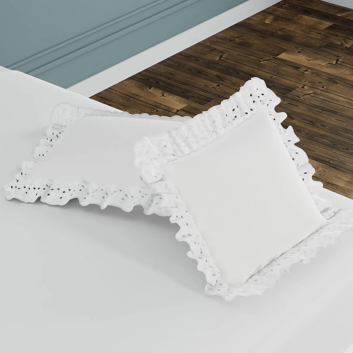 Fresh Ideas Eyelet Ruffled Pillow 2 Pack Sham, Cotone, White, King