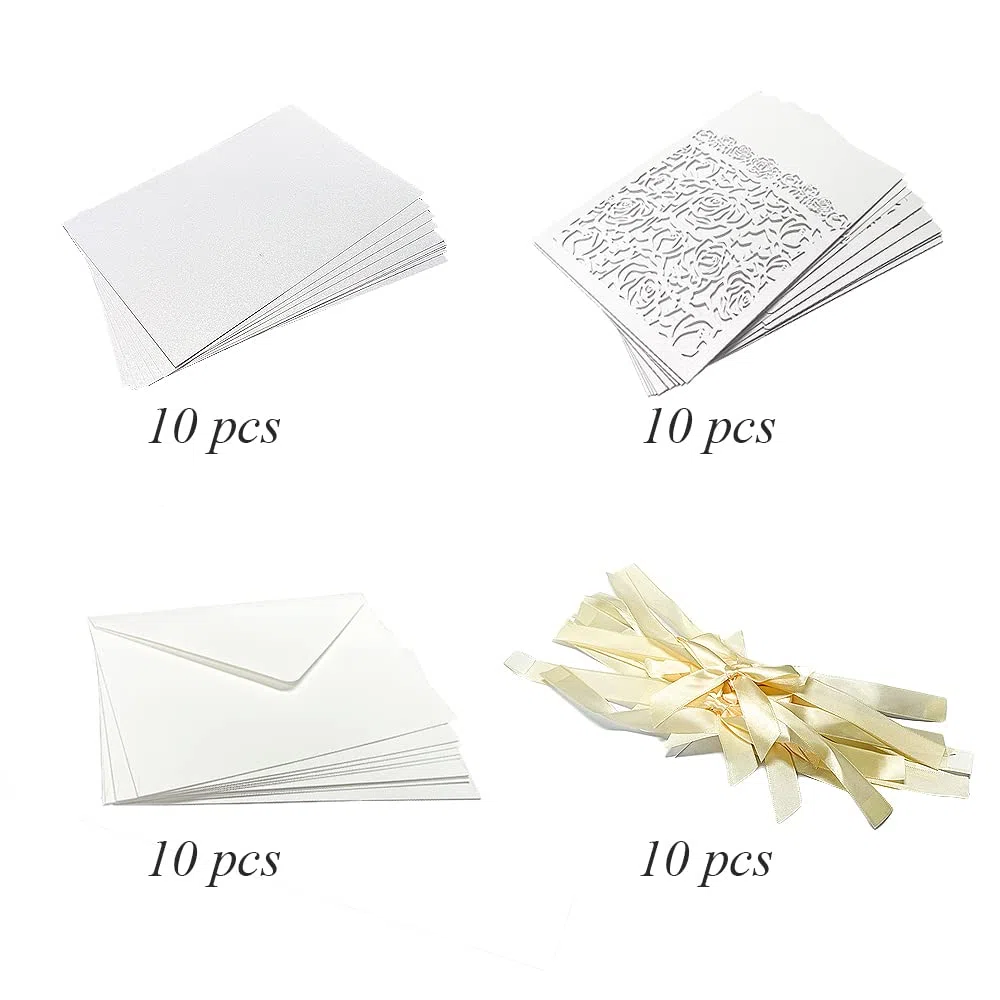 Partecipazioni Matrimonio 10 Pezzi Invito Matrimonio Bianco Biglietti di Invito con Fogli Interni Buste e Nastro, Inviti di Nozze per Compleanno Battesimo Feste